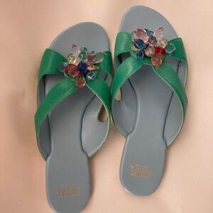Frances Valentine bejeweled slide sandal in green, size 6, NWOT
